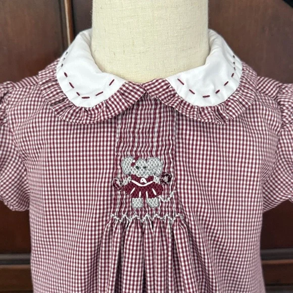 Girls KREWE Red Gingham Embroidered Alabama Game Day Dress Size 18-24M - Picture 3 of 9